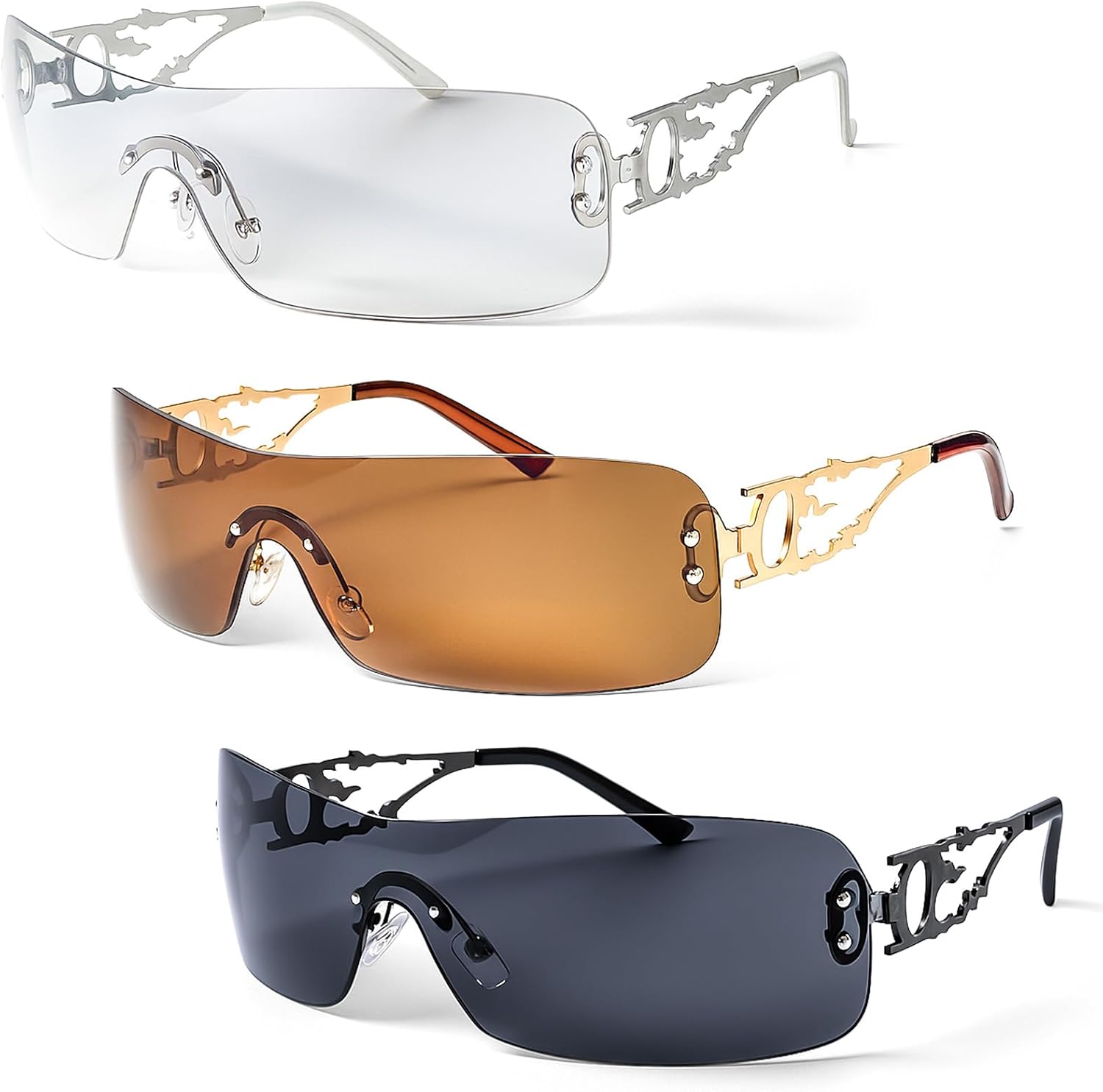 3 шт. Солнцезащитные очки без оправы в стиле Y2K для женщин и мужчин, модные солнцезащитные очки-щитки с обтекаемой формой, без оправы, защита от УФ-излучения UV400 Ovveroche, Silver, Black, Brown
3 шт. Солнцезащитные очки без оправы в стиле Y2K для женщин и мужчин, модные солнцезащитные очки-щитки с обтекаемой формой, без оправы, защита от УФ-излучения UV400 Ovveroche, Silver, Black, Brown