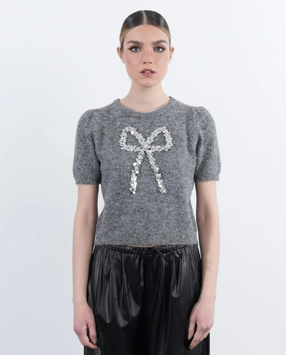Женский джемпер с коротким рукавом, с бантом и пайетками Lili Sidonio, серый
Женский джемпер с коротким рукавом, с бантом и пайетками Lili Sidonio, серый
