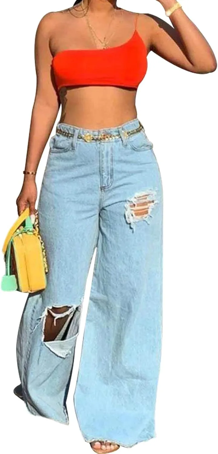 CHARTOU женские рваные джинсы-карго с высокой талией и расклешенными штанинами
CHARTOU женские рваные джинсы-карго с высокой талией и расклешенными штанинами