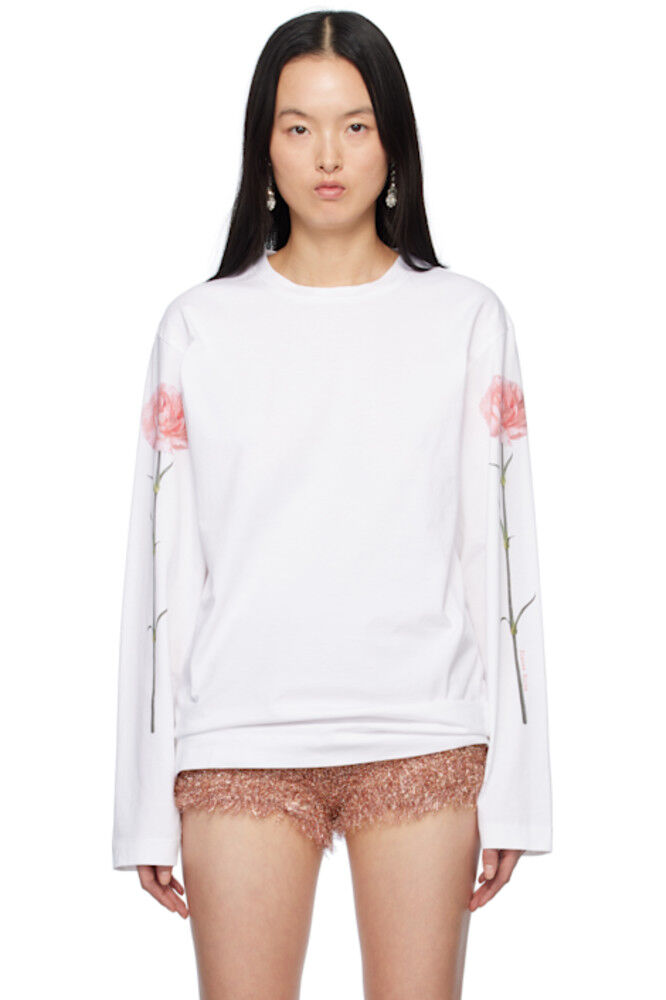 Белая футболка с длинным рукавом и принтом гвоздики Simone Rocha
Белая футболка с длинным рукавом и принтом гвоздики Simone Rocha