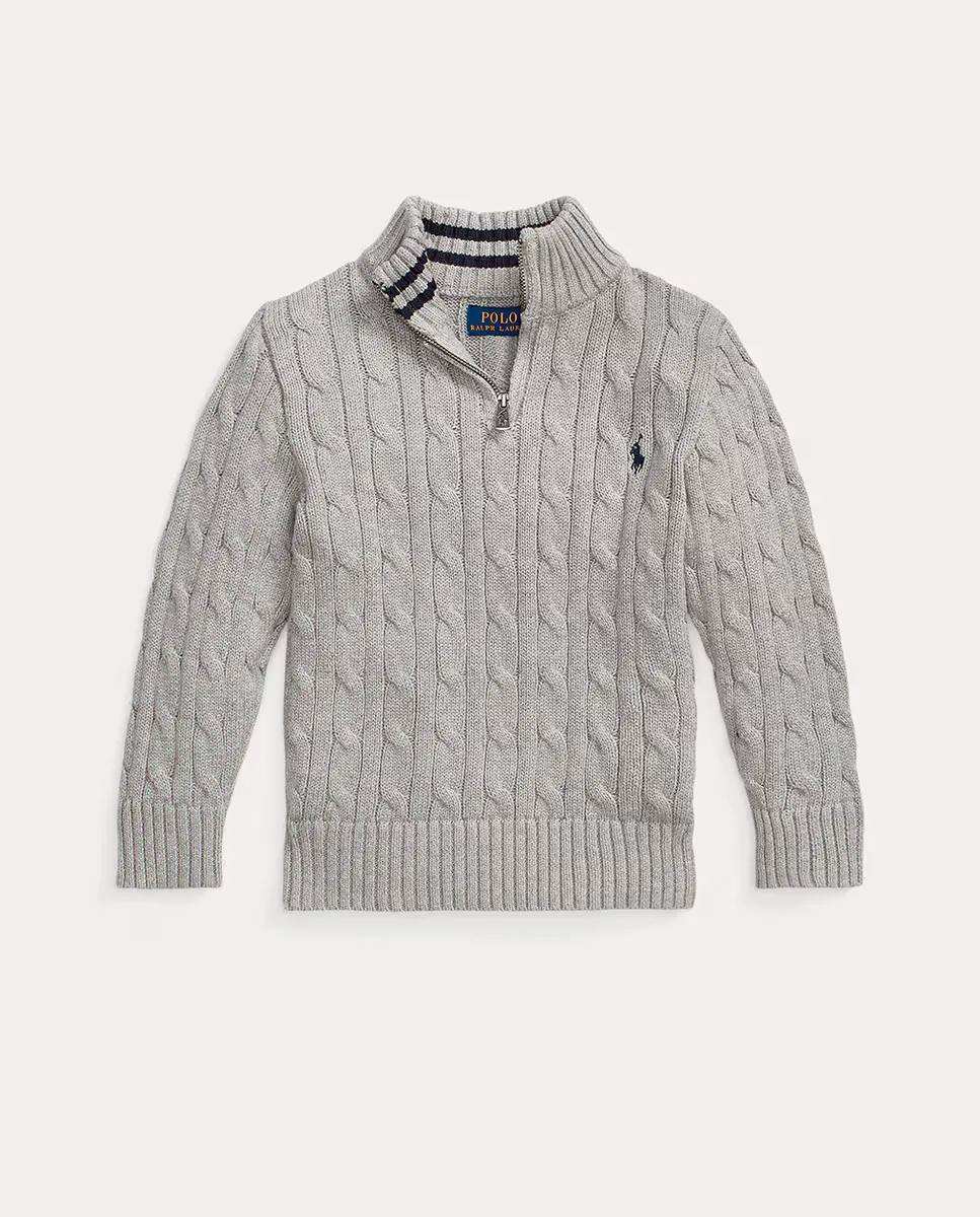 Серый хлопковый свитер косой вязки для мальчика Polo Ralph Lauren, серый 
Серый хлопковый свитер косой вязки для мальчика Polo Ralph Lauren, серый