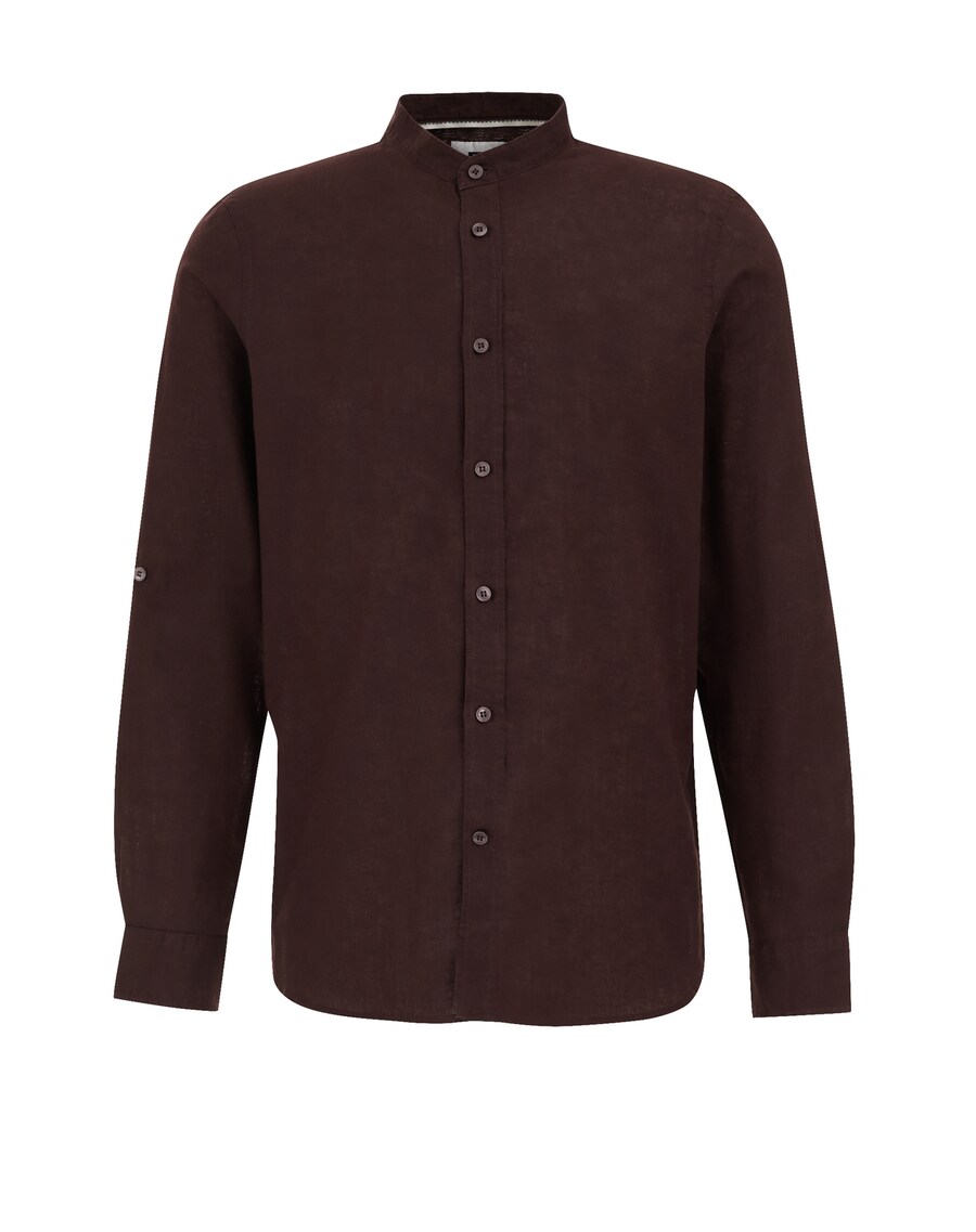 Рубашка Slim Fit на пуговицах WE Fashion, темно-коричневый 
Рубашка Slim Fit на пуговицах WE Fashion, темно-коричневый