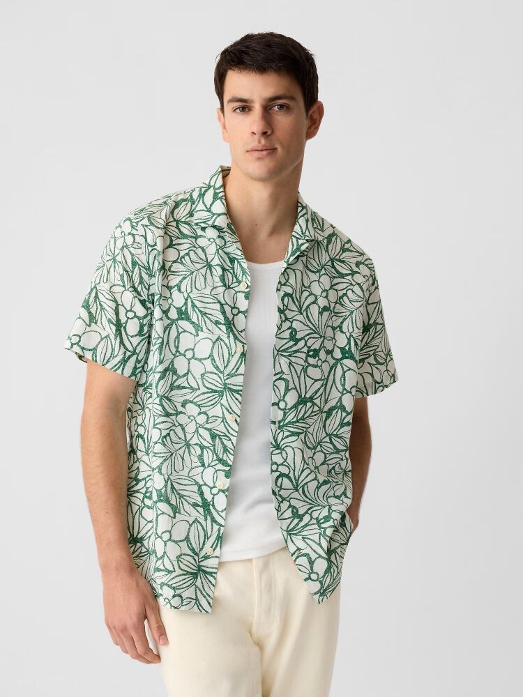 Льняная рубашка с короткими рукавами Gap, зеленый 
Льняная рубашка с короткими рукавами Gap, зеленый