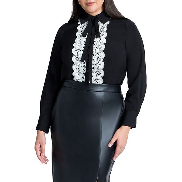 Женская рубашка с воротником и кружевной планкой plus size Eloquii
Женская рубашка с воротником и кружевной планкой plus size Eloquii