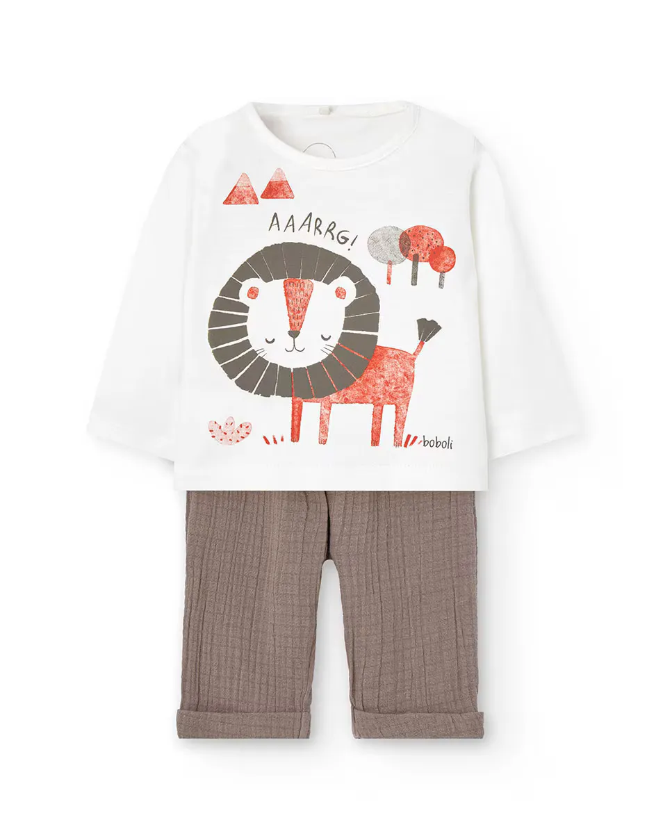 Комплект футболки для малышки с рисунком спереди и однотонных брюк Boboli, белый
Комплект футболки для малышки с рисунком спереди и однотонных брюк Boboli, белый