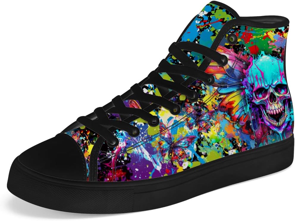 Высокие кеды с черепом для мужчин и женщин, с принтом бабочки на черепе, на шнуровке, повседневная обувь из холста, подарок для парня или девушки Chebing, синий/зеленый
Высокие кеды с черепом для мужчин и женщин, с принтом бабочки на черепе, на шнуровке, повседневная обувь из холста, подарок для парня или девушки Chebing, синий/зеленый