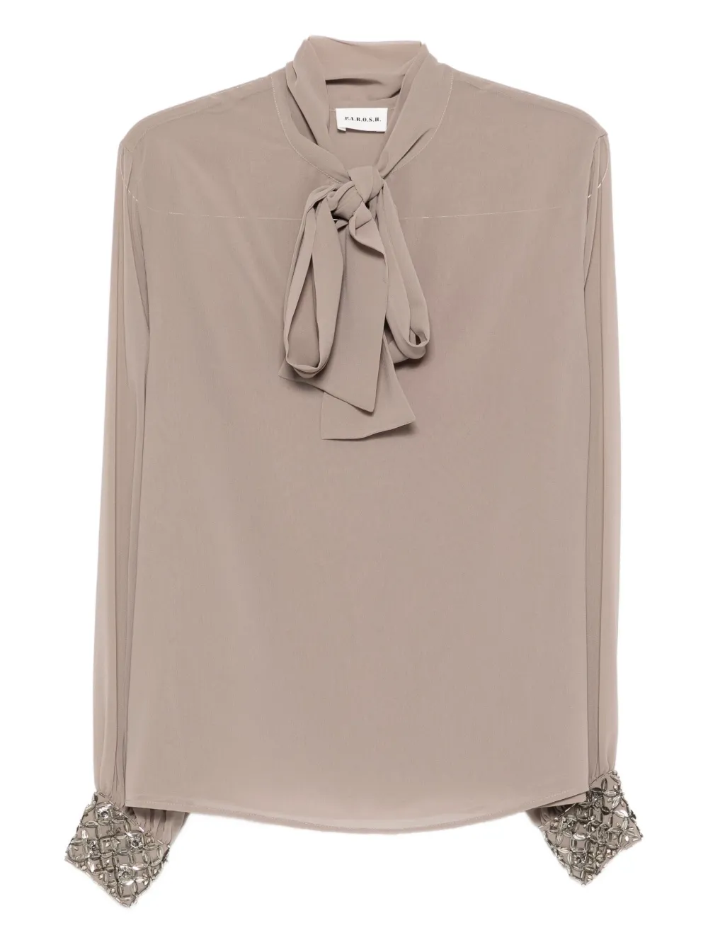Блузка с декорированными манжетами и бантом на вороте P.A.R.O.S.H., коричневый
Блузка с декорированными манжетами и бантом на вороте P.A.R.O.S.H., коричневый