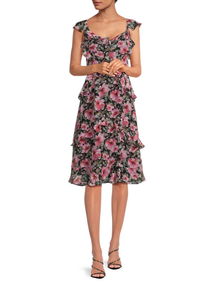 Платье с цветочным принтом и оборками Mikael Aghal, черный мульти
Платье с цветочным принтом и оборками Mikael Aghal, черный мульти