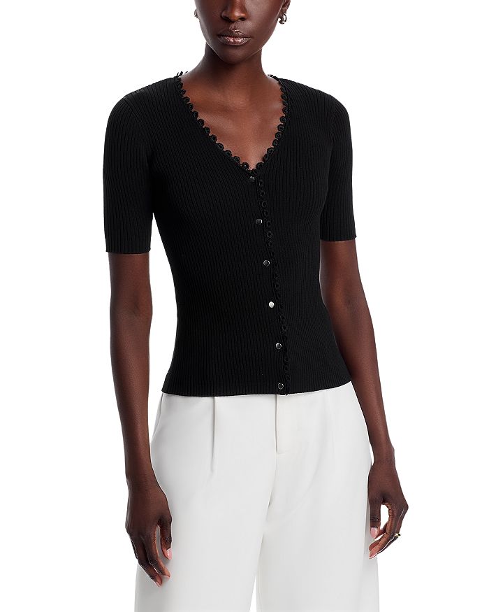 Свитер с вязаным рубчиком и застежкой на пуговицах T Tahari, черный
Свитер с вязаным рубчиком и застежкой на пуговицах T Tahari, черный