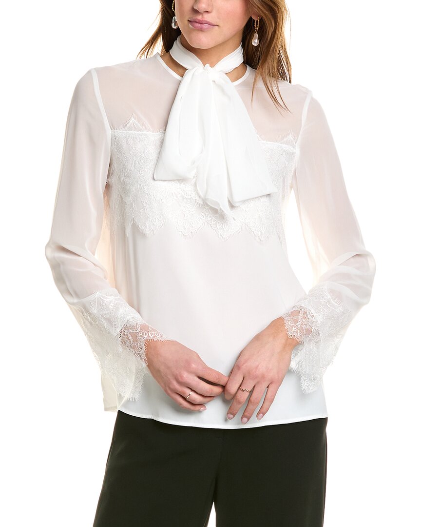 Блузка THEO The Label Idalia с кружевной отделкой и бантом, белый 
Блузка THEO The Label Idalia с кружевной отделкой и бантом, белый