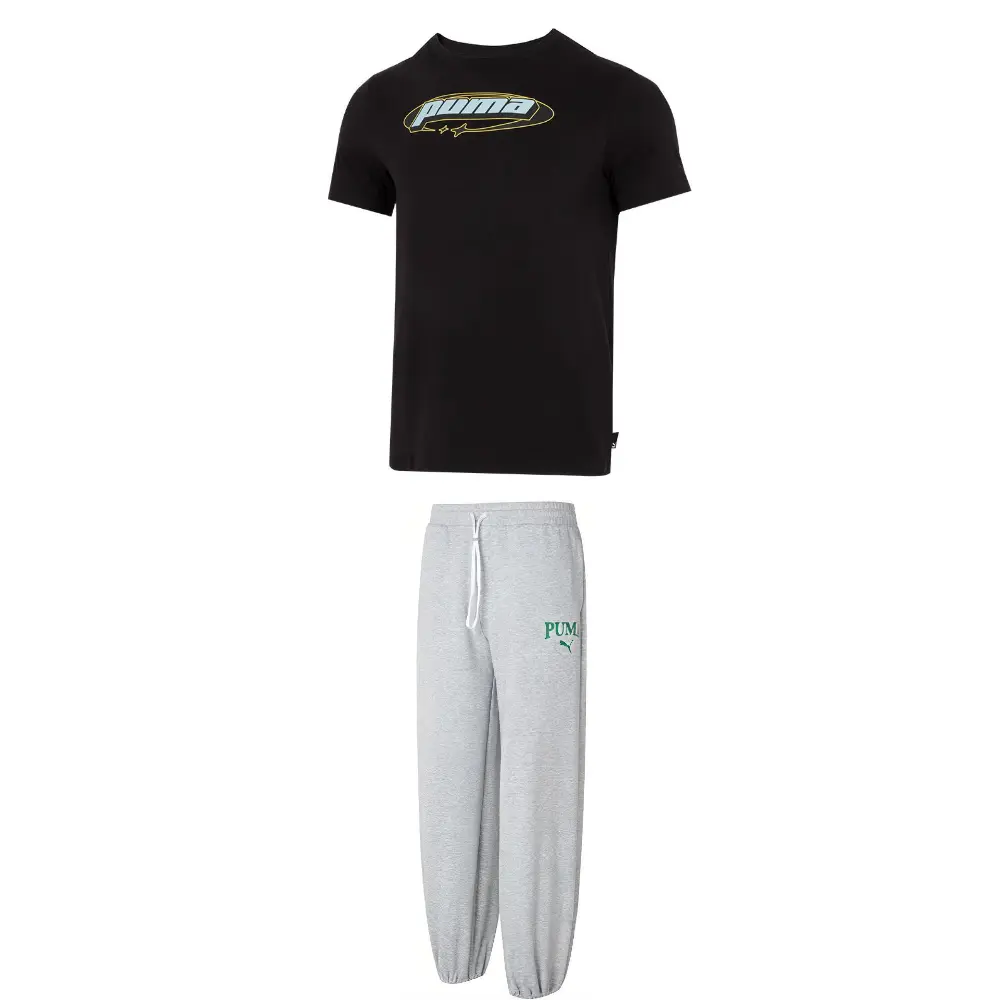 PUMA Повседневный спортивный комплект одежды для мужчин черный топ+серый низ
PUMA Повседневный спортивный комплект одежды для мужчин черный топ+серый низ