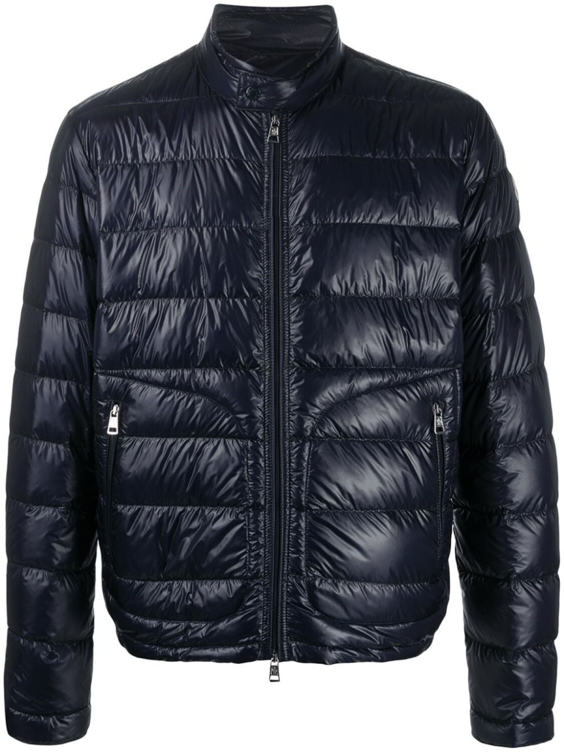 Стеганый пуховик с высоким воротником Moncler, синий
Стеганый пуховик с высоким воротником Moncler, синий