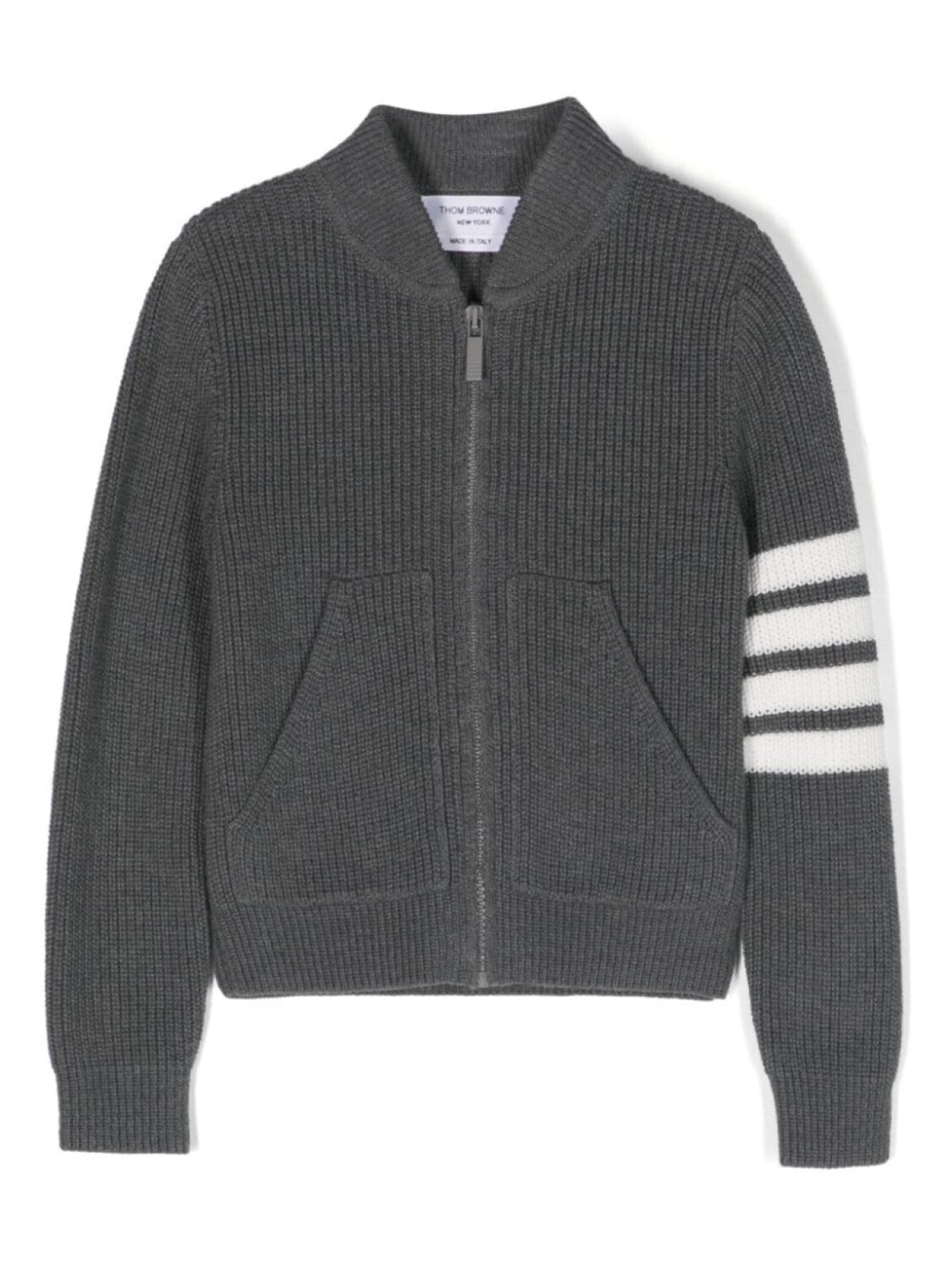 Thom Browne Kids кардиган на молнии с полосками 4-Bar, серый 
Thom Browne Kids кардиган на молнии с полосками 4-Bar, серый
