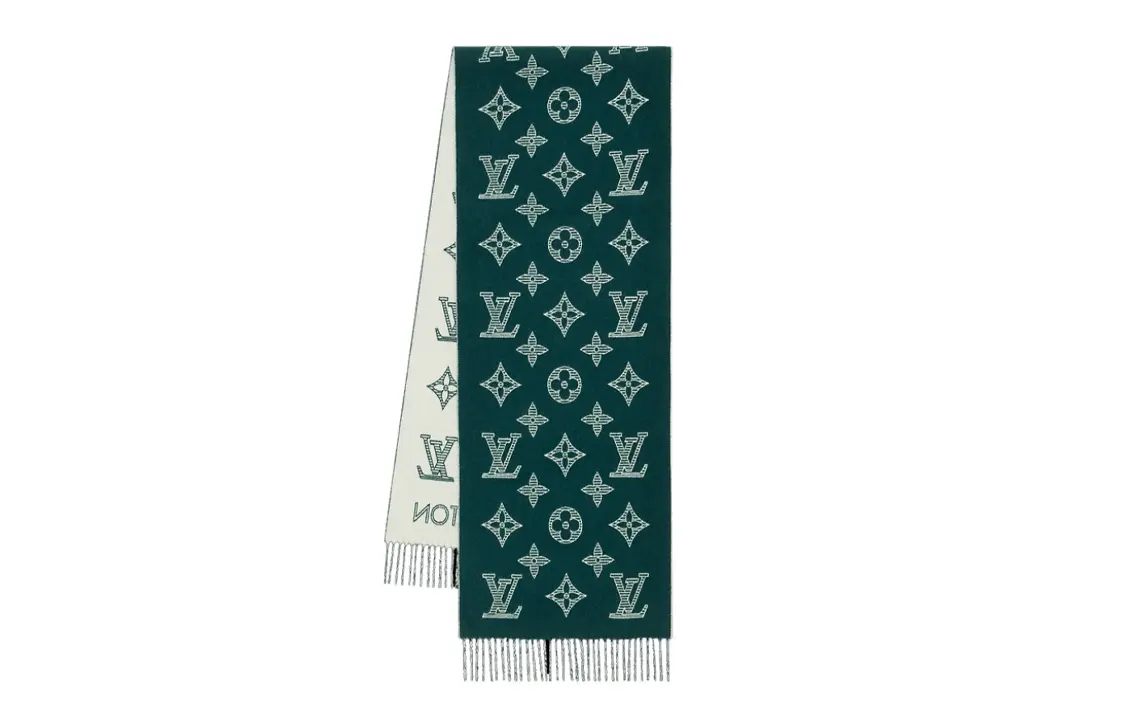 Мужской вязаный шарф Louis Vuitton, зеленый/белый 
Мужской вязаный шарф Louis Vuitton, зеленый/белый