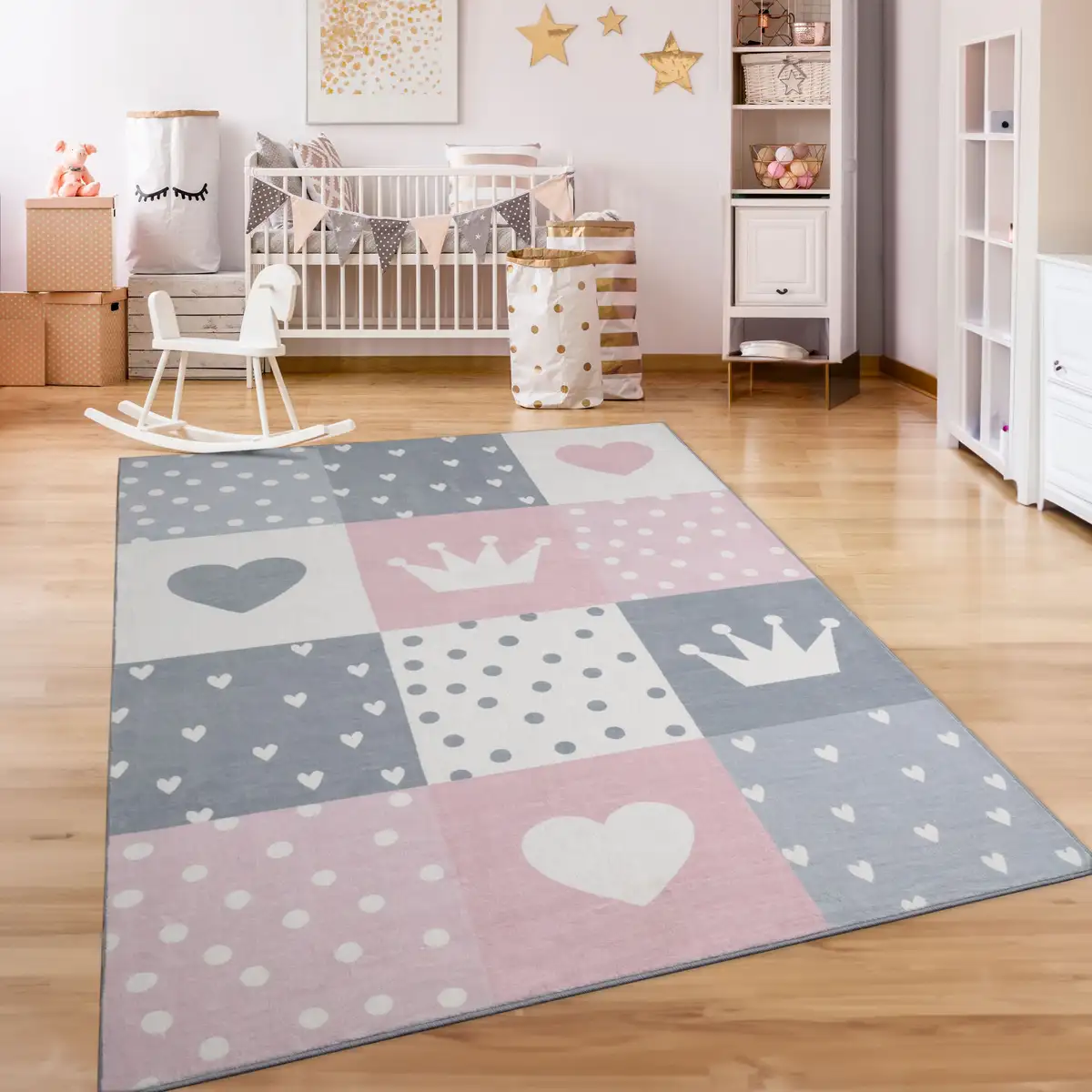 Детский ковер Paco Home "Eliz 391", прямоугольный, короткий ворс, игровой коврик, узор в стиле пэчворк, мотив короны, сердечек и точек 200х280 см, розовый
Детский ковер Paco Home "Eliz 391", прямоугольный, короткий ворс, игровой коврик, узор в стиле пэчворк, мотив короны, сердечек и точек 200х280 см, розовый