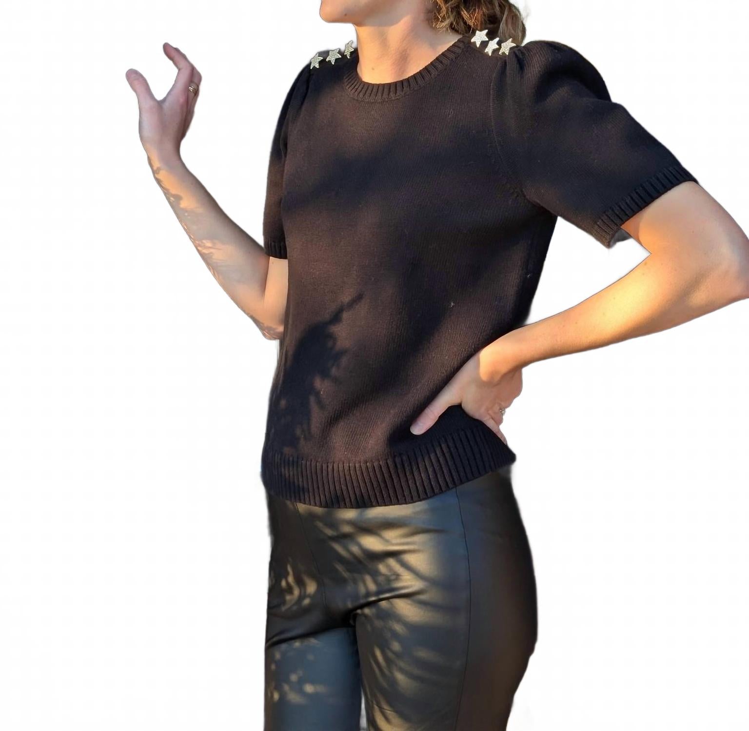 Топ с рукавами-буфами и стразами, черный J. Society, черный
Топ с рукавами-буфами и стразами, черный J. Society, черный