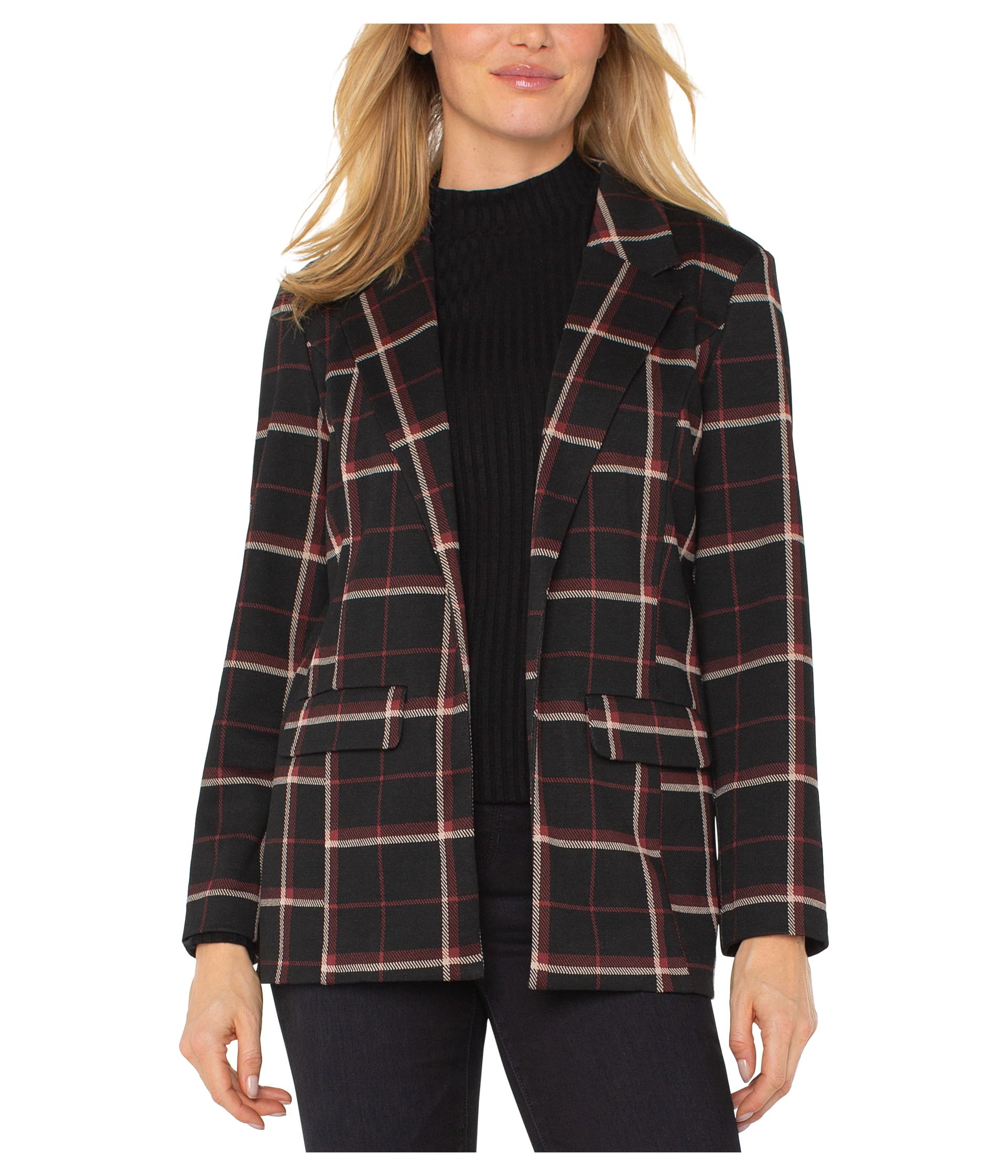 Блейзер Liverpool Los Angeles Tattersall Plaid Knit Jacquard Boyfriend Blazer, цвет Black/Red Tattersall Plaid 
Блейзер Liverpool Los Angeles Tattersall Plaid Knit Jacquard Boyfriend Blazer, цвет Black/Red Tattersall Plaid