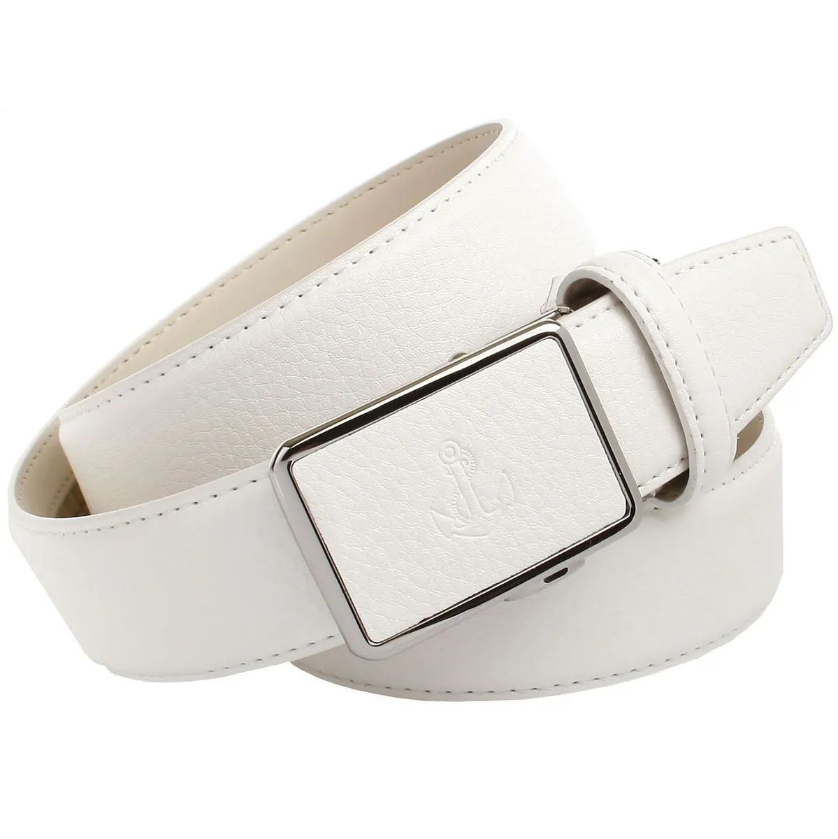 Кожаный ремень Anthoni Crown с логотипом в виде якоря, частично закрытая застежка, белый 
Кожаный ремень Anthoni Crown с логотипом в виде якоря, частично закрытая застежка, белый