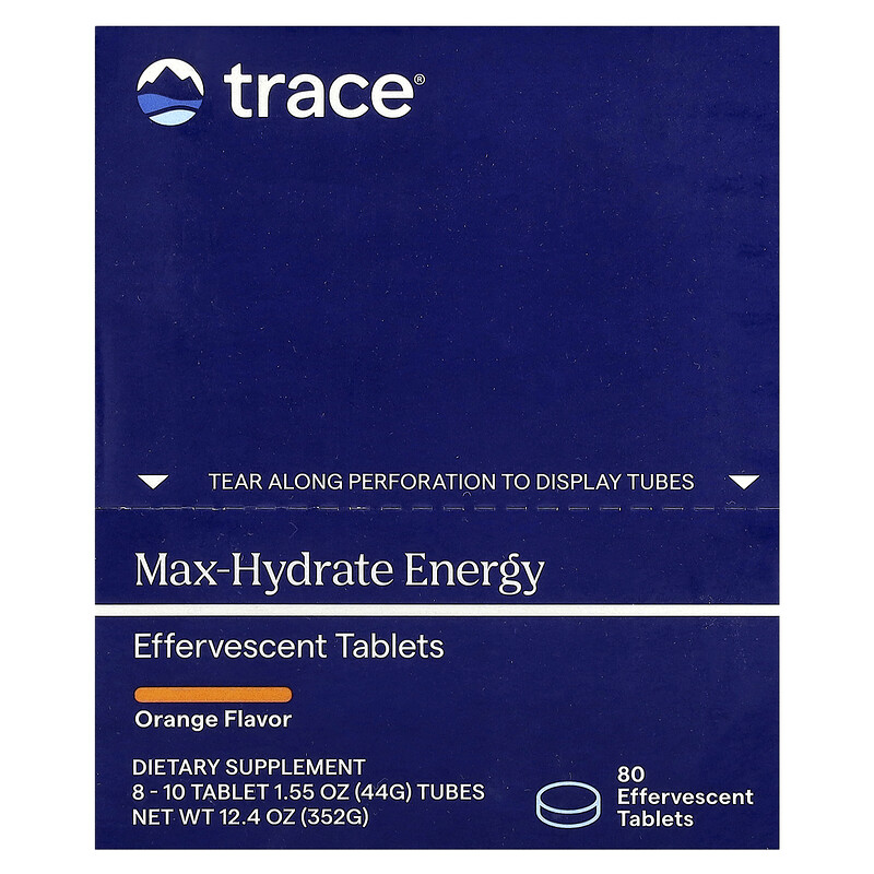 Trace, Шипучие таблетки Max-Hydrate Energy, апельсин, 8–10 таблеток в тюбиках по 44 г (1,55 унции)
Trace, Шипучие таблетки Max-Hydrate Energy, апельсин, 8–10 таблеток в тюбиках по 44 г (1,55 унции)