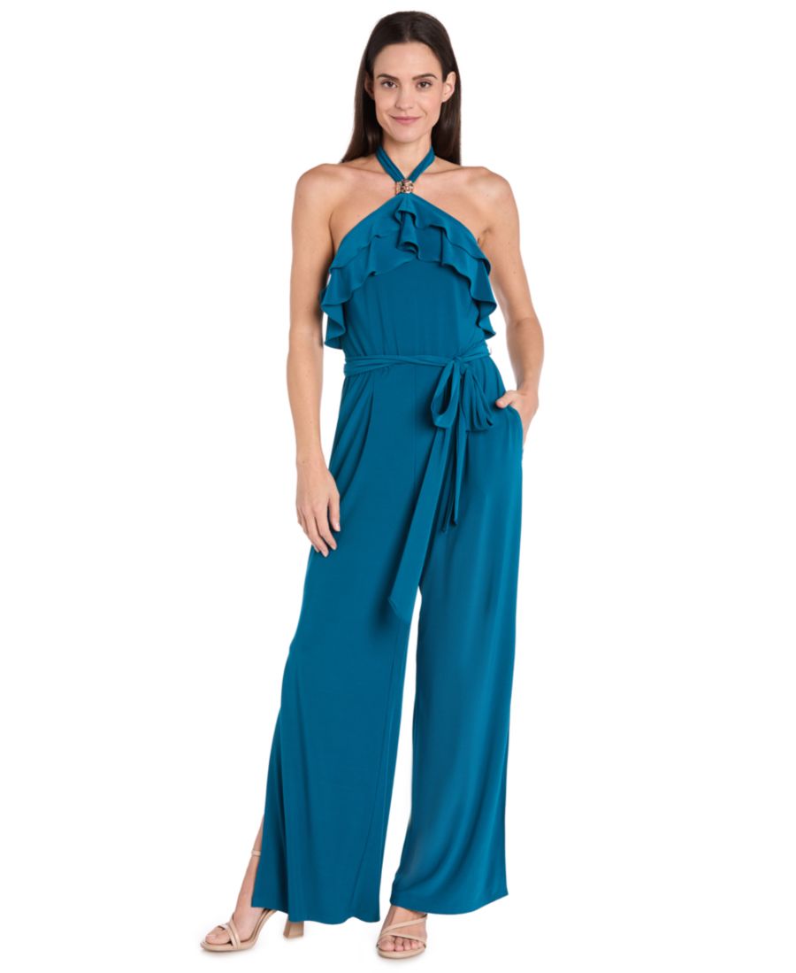 Женский трикотажный комбинезон с оборками и воротником-халтером R & M Richards, Teal
Женский трикотажный комбинезон с оборками и воротником-халтером R & M Richards, Teal