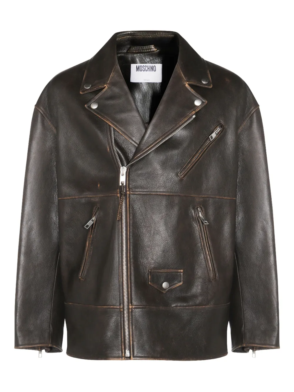 Кожаная куртка с заклепками в виде смайлика Moschino, коричневый
Кожаная куртка с заклепками в виде смайлика Moschino, коричневый