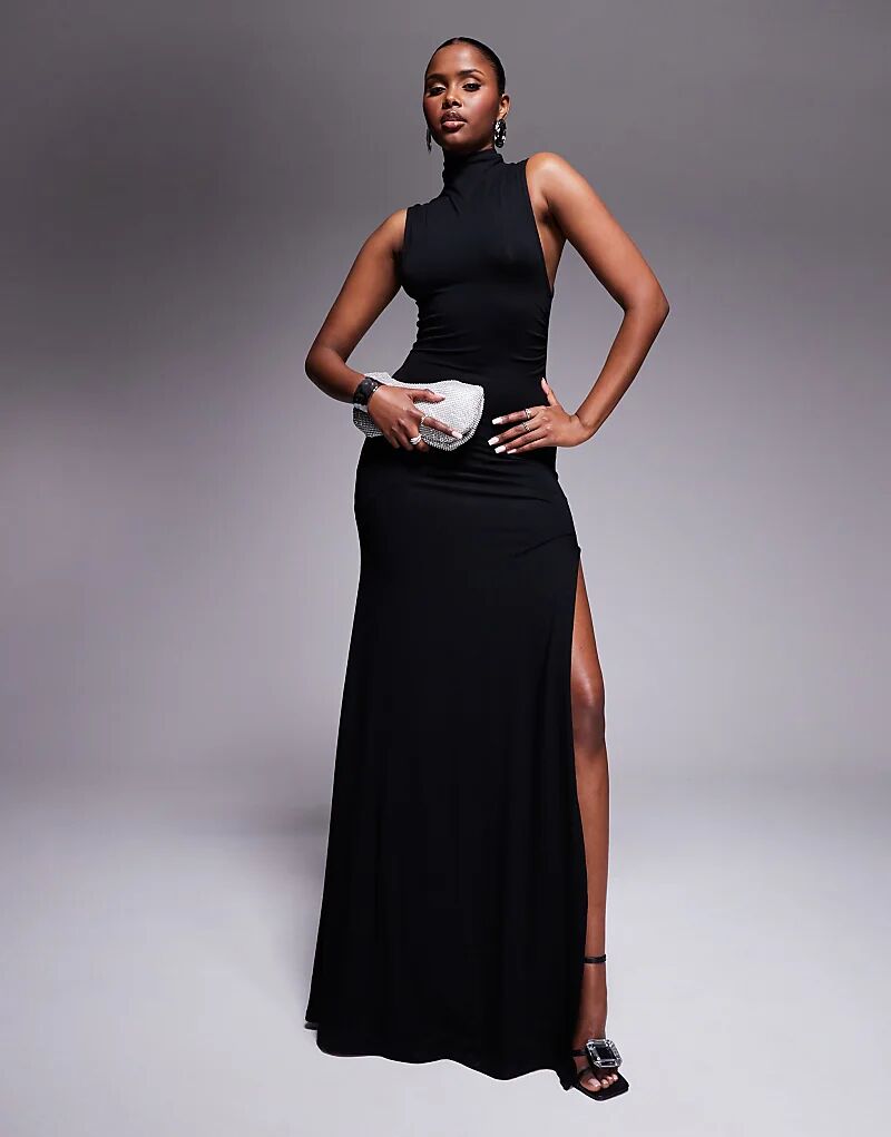 Платье макси ASOS DESIGN с высоким воротом, асимметричным швом и сборками, черное
Платье макси ASOS DESIGN с высоким воротом, асимметричным швом и сборками, черное