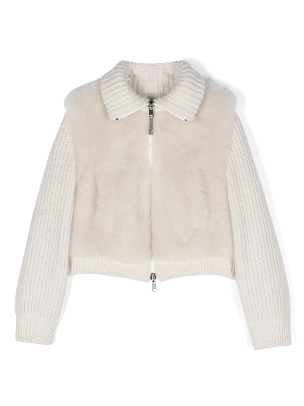 Пуховик из меха Brunello Cucinelli Kids, нейтральный 
Пуховик из меха Brunello Cucinelli Kids, нейтральный