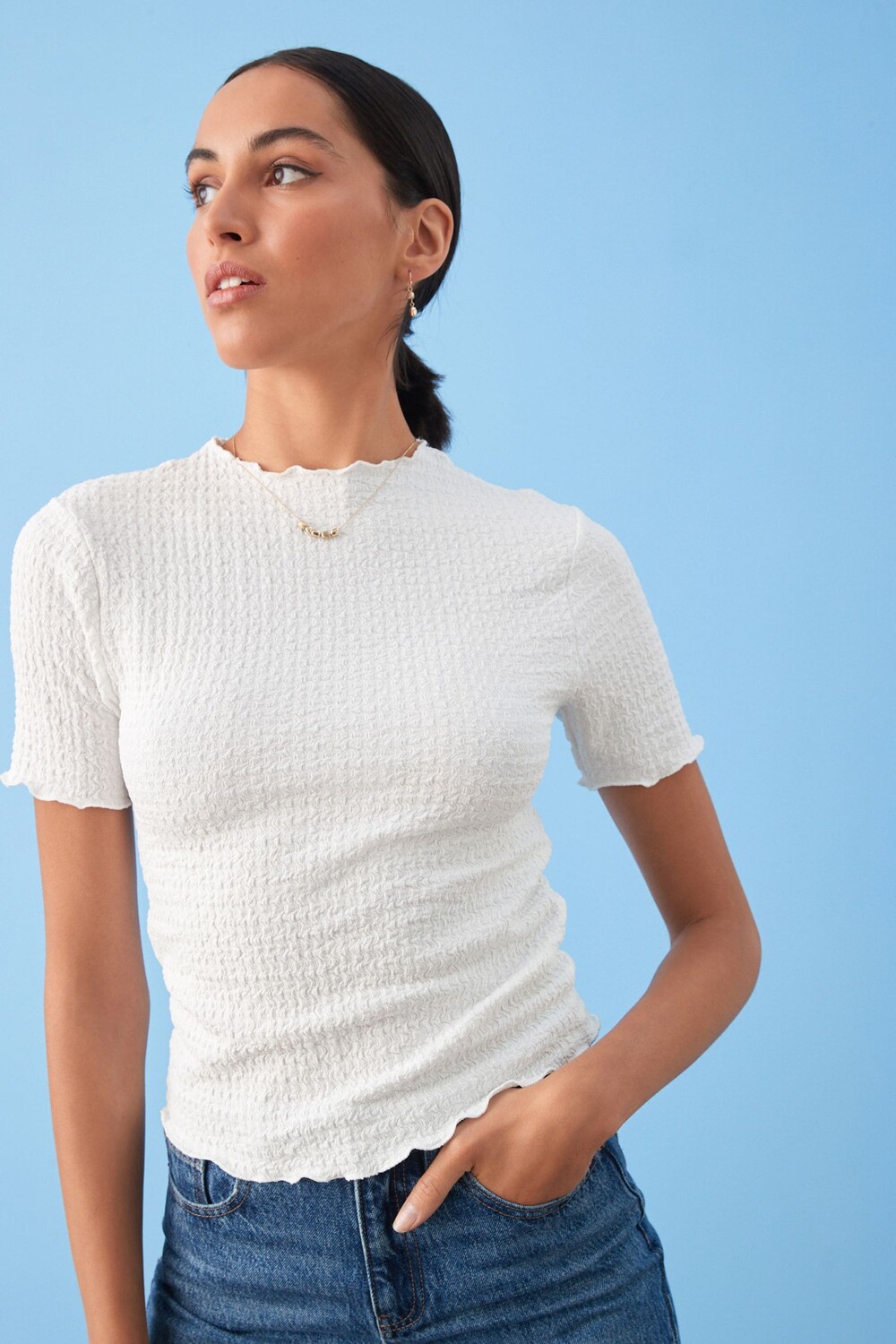 Текстурированный топ с короткими рукавами и салатовым краем Next, белый
Текстурированный топ с короткими рукавами и салатовым краем Next, белый