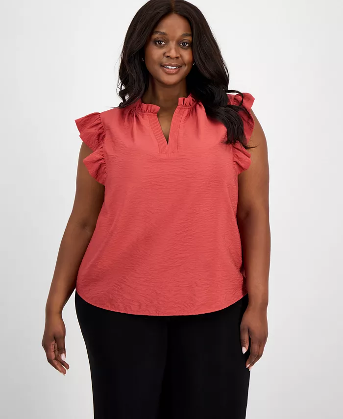 Блузка без рукавов с рюшами и разрезом на горловине Plus Size Anne Klein, красный 
Блузка без рукавов с рюшами и разрезом на горловине Plus Size Anne Klein, красный