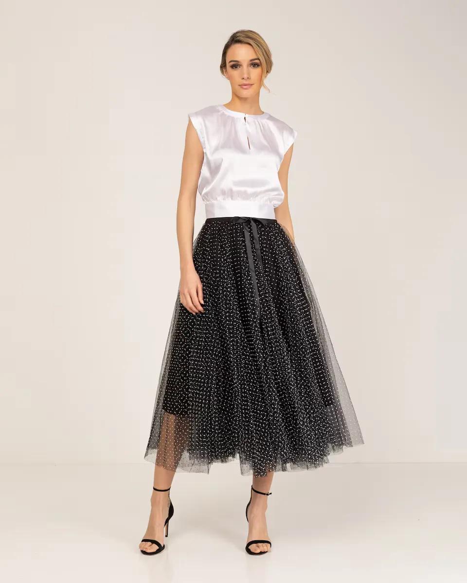 Юбка-трапеция из тюля в горошек Tantra, черный 
Юбка-трапеция из тюля в горошек Tantra, черный