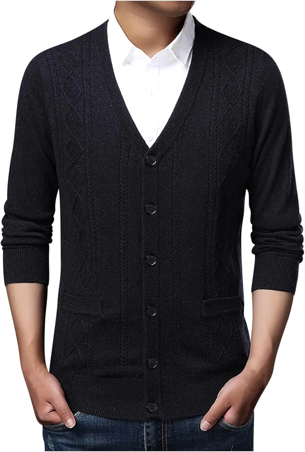 Джемпер мужской V-образный вырез кардиган на пуговицах AQAYL
Джемпер мужской V-образный вырез кардиган на пуговицах AQAYL