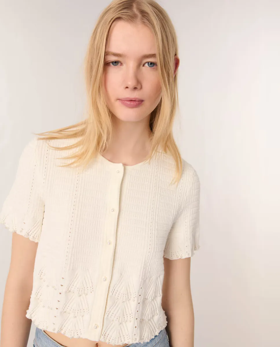 Женский ажурный кардиган с жемчугом Maje, белый
Женский ажурный кардиган с жемчугом Maje, белый