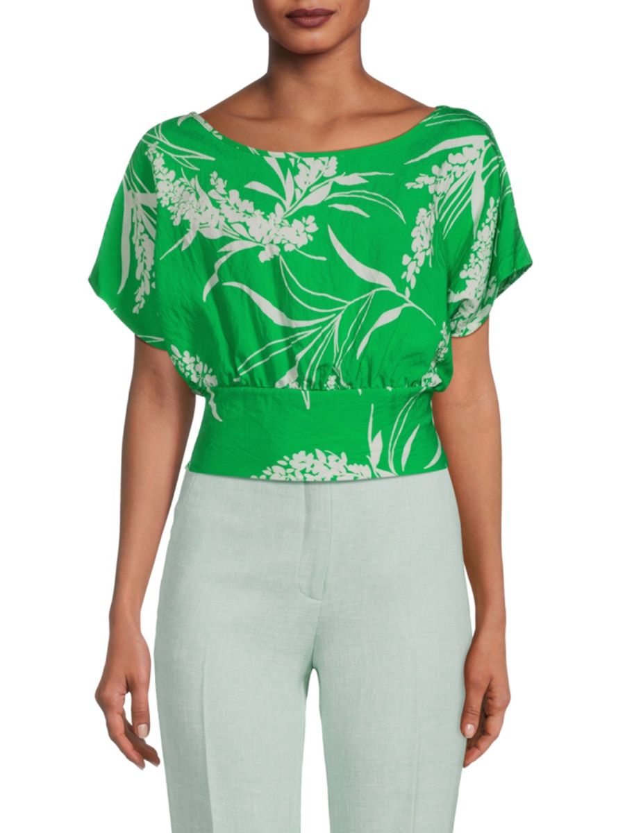 Укороченный топ с цветочным принтом и сборками Renee C., цвет Kelly Green 
Укороченный топ с цветочным принтом и сборками Renee C., цвет Kelly Green