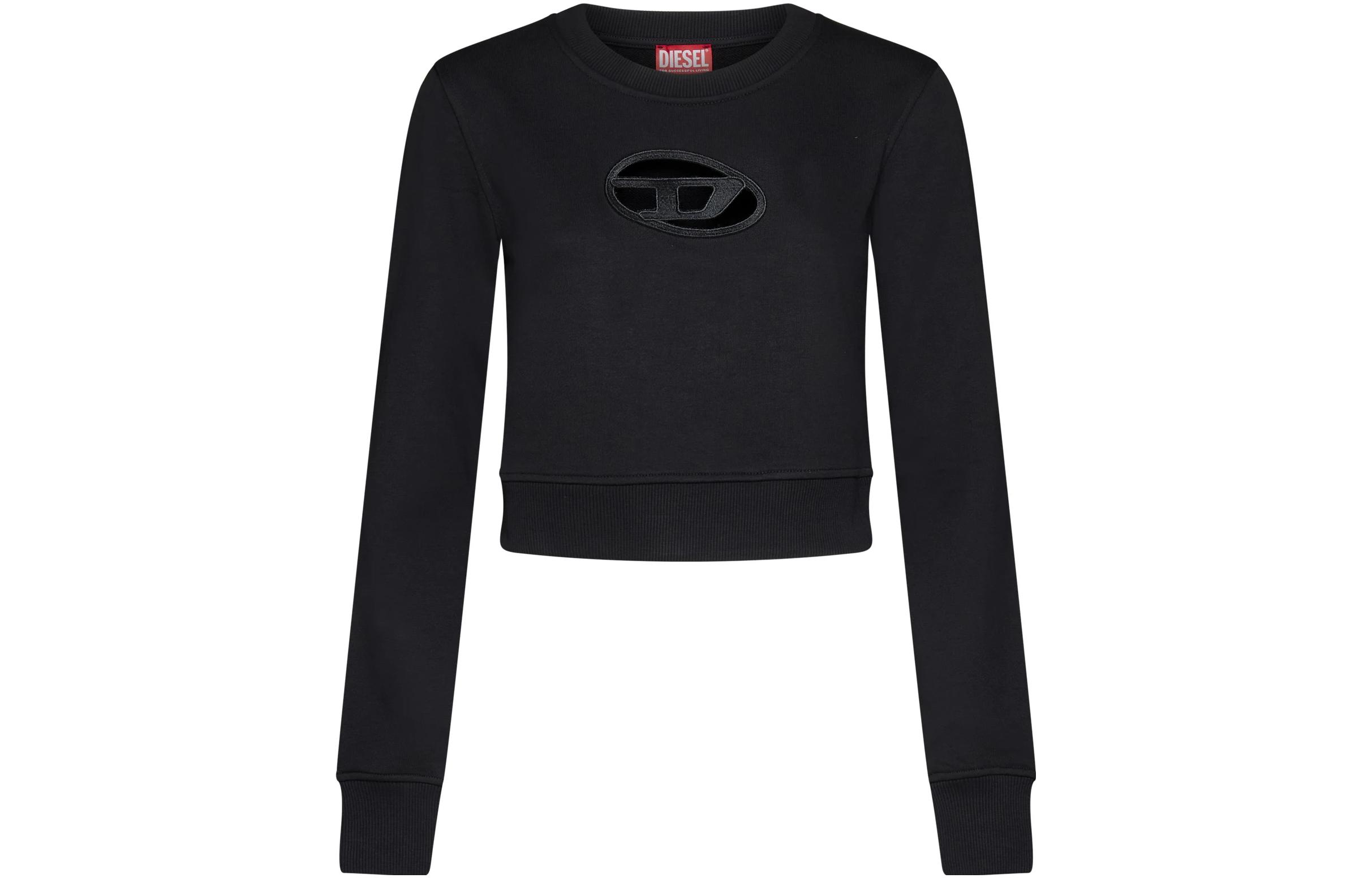 Футболка DIESEL с вырезанным логотипом и обрезанным низом, черная 
Футболка DIESEL с вырезанным логотипом и обрезанным низом, черная