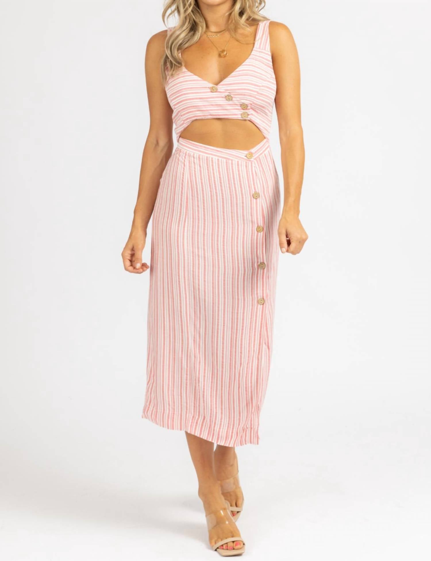 Полосатое платье миди с открытыми пуговицами красного цвета Skylar + Madison
Полосатое платье миди с открытыми пуговицами красного цвета Skylar + Madison