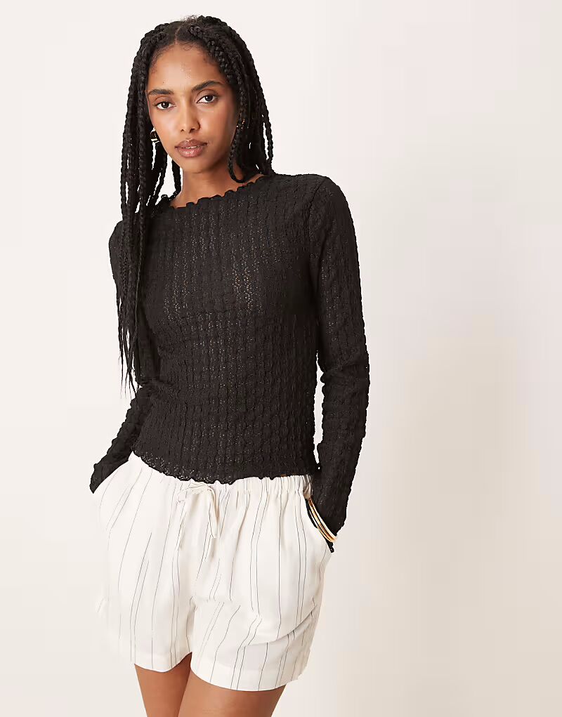 Футболка AWARE из фактурного джерси с длинными рукавами и салатовой окантовкой черного цвета
Футболка AWARE из фактурного джерси с длинными рукавами и салатовой окантовкой черного цвета