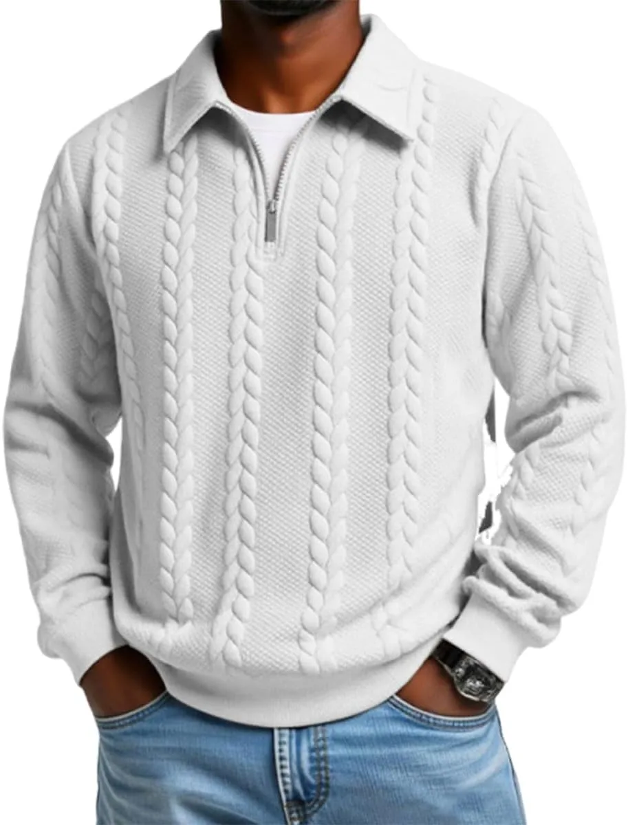 Мужской полузастегивающийся пуловер с косой вязкой
Мужской полузастегивающийся пуловер с косой вязкой