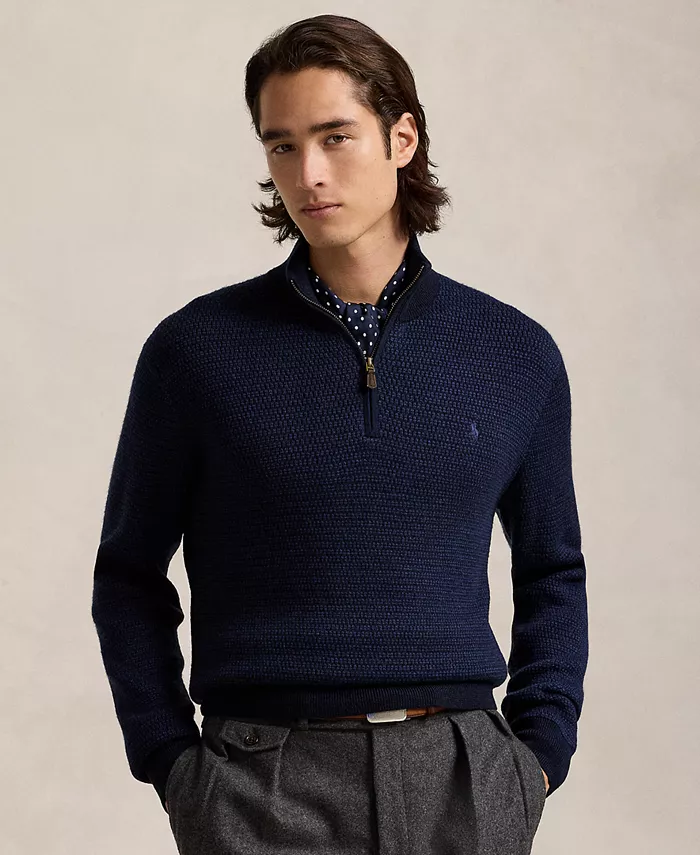 Мужской моющийся шерстяной свитер с застежкой-молнией на четверть длины Polo Ralph Lauren, синий
Мужской моющийся шерстяной свитер с застежкой-молнией на четверть длины Polo Ralph Lauren, синий