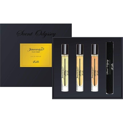 Junoon Pour Femme Collection Scent Odyssey EDP 7,5 мл — набор из 3 штук атласной бархатной кожи от Rasasi
Junoon Pour Femme Collection Scent Odyssey EDP 7,5 мл — набор из 3 штук атласной бархатной кожи от Rasasi