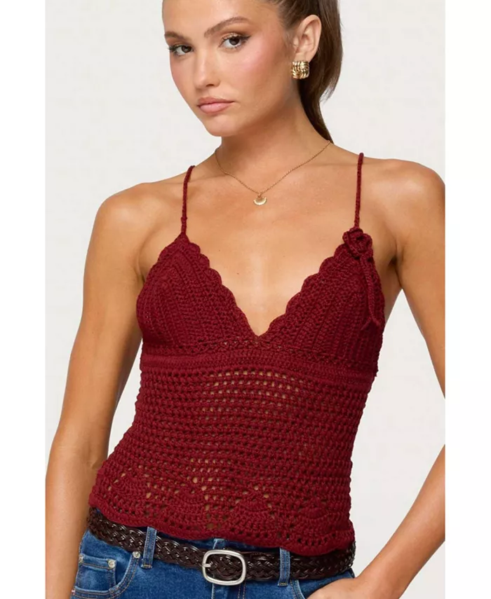 Женский топ Delila с V-образным вырезом, связанный крючком Edikted, красный
Женский топ Delila с V-образным вырезом, связанный крючком Edikted, красный