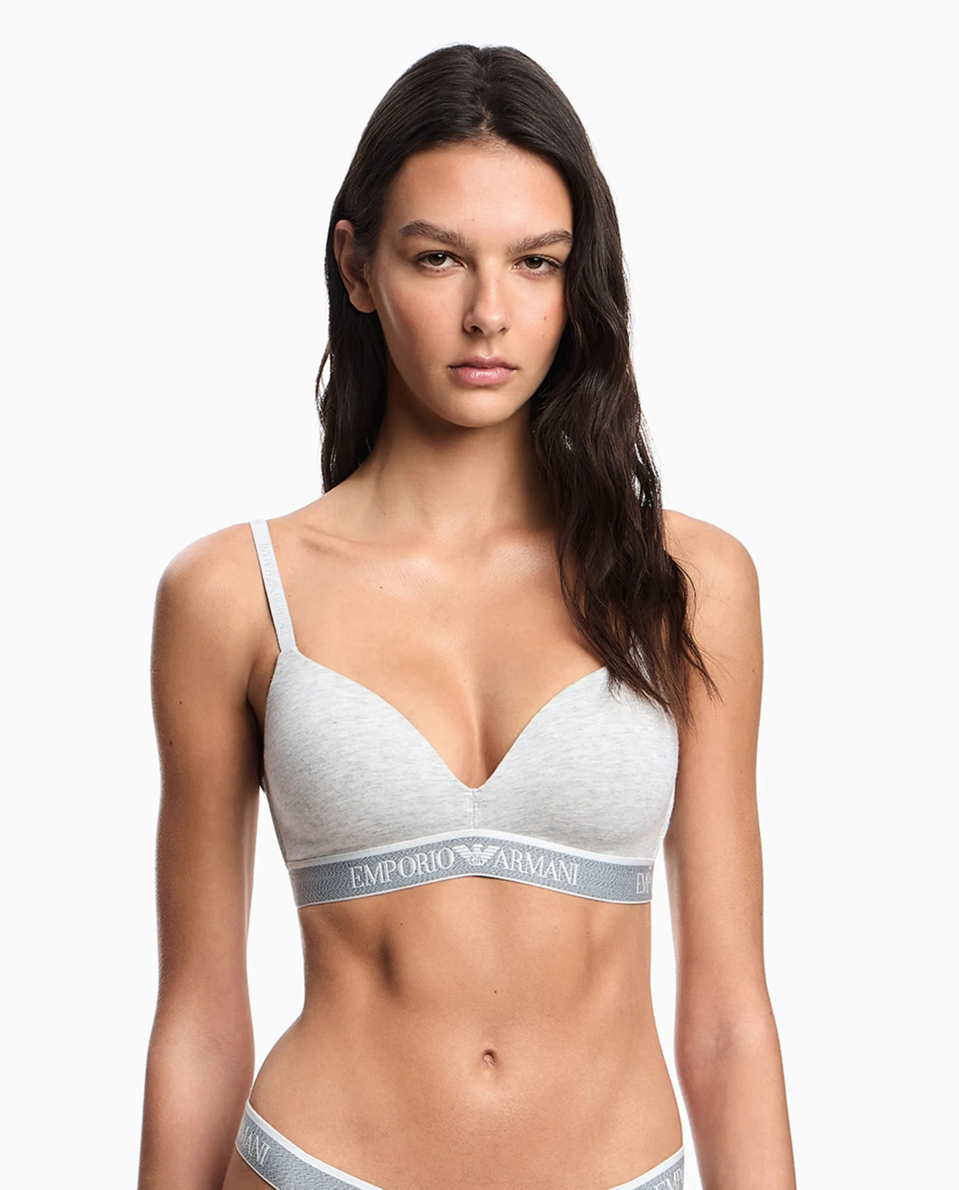 Треугольный бесшовный бюстгальтер без косточек "Iconic Logoband" Armani, серый
Треугольный бесшовный бюстгальтер без косточек "Iconic Logoband" Armani, серый