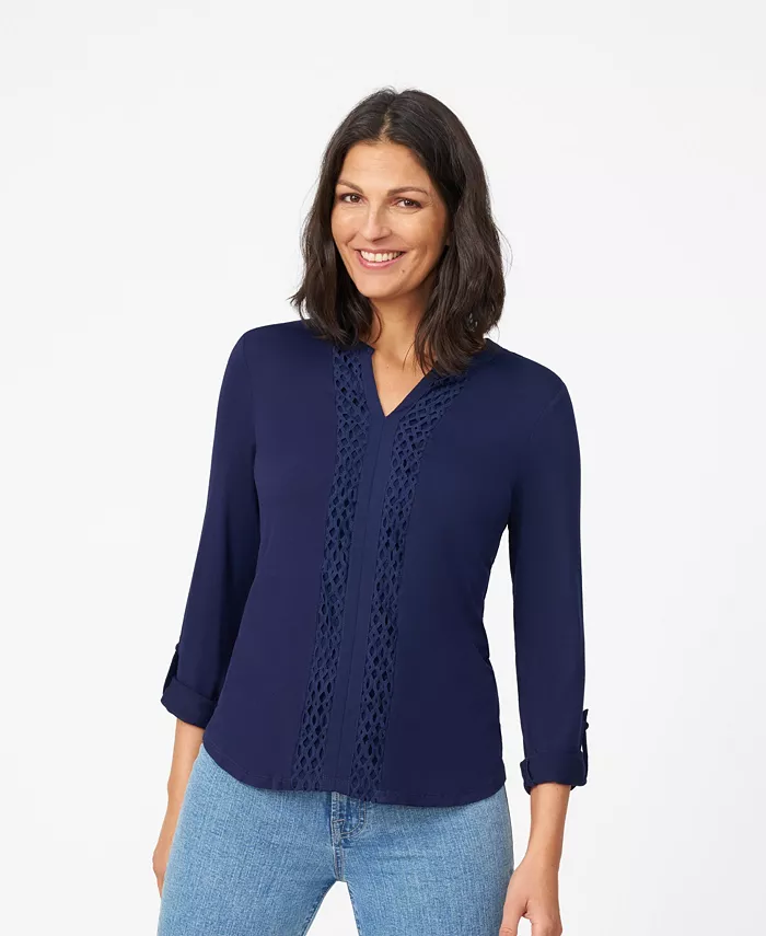 Женский топ-хенли с кружевной отделкой Cable & Gauge, синий
Женский топ-хенли с кружевной отделкой Cable & Gauge, синий