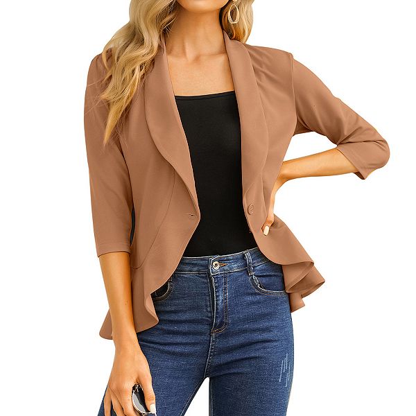 Женский кардиган-блейзер с 3/4 рукавом, открытым передом и рюшами по подолу для офиса и повседневной носки Seoria, Khaki
Женский кардиган-блейзер с 3/4 рукавом, открытым передом и рюшами по подолу для офиса и повседневной носки Seoria, Khaki