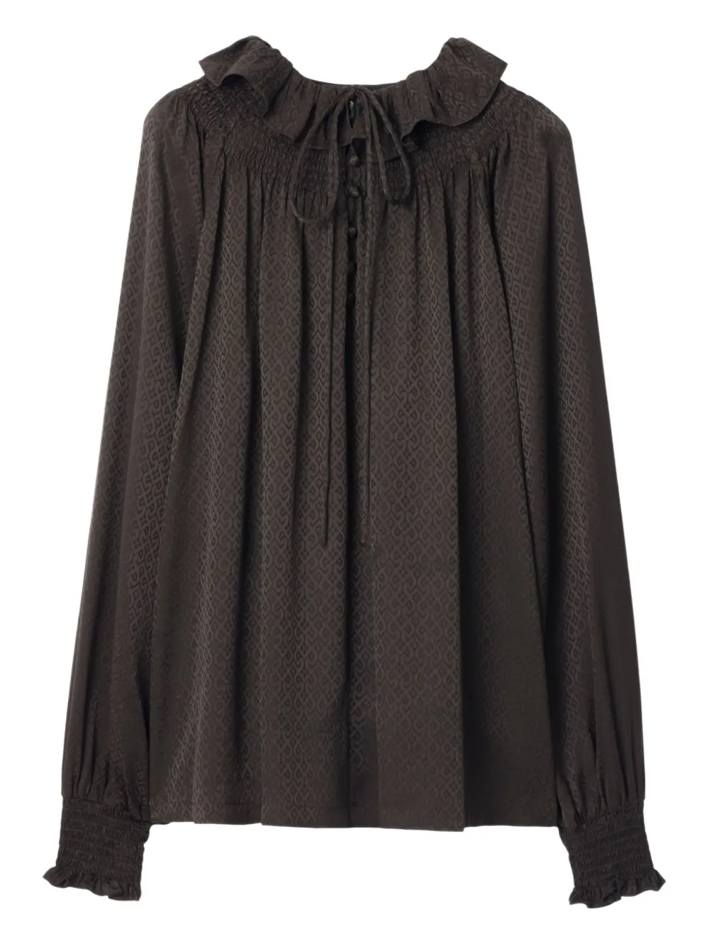 Блузка с геометричным узором и оборками BURBERRY, коричневый
Блузка с геометричным узором и оборками BURBERRY, коричневый