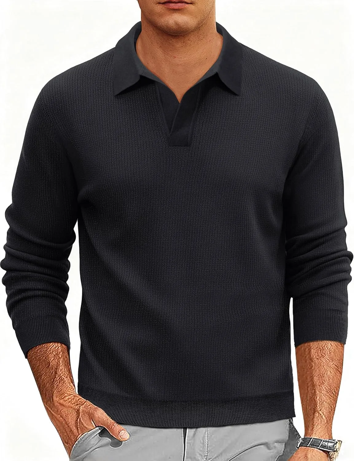 Cotrasen мужской свитер с воротником и длинными рукавами, легкий, в рубчик, V-образный вырез
Cotrasen мужской свитер с воротником и длинными рукавами, легкий, в рубчик, V-образный вырез