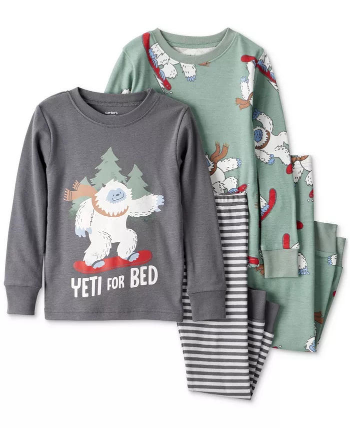 Мальчиковые пижамы Yeti-Print из 100% хлопка с длинными рукавами, облегающие, комплект из 4 предметов Carter'S, мультиколор