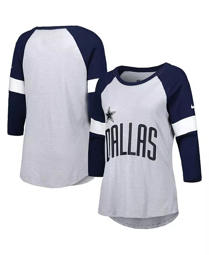 Женская футболка Dallas Cowboys Heather Grey/темно-синий Football Pride реглан с рукавами 3/4 Nike, серый
Женская футболка Dallas Cowboys Heather Grey/темно-синий Football Pride реглан с рукавами 3/4 Nike, серый