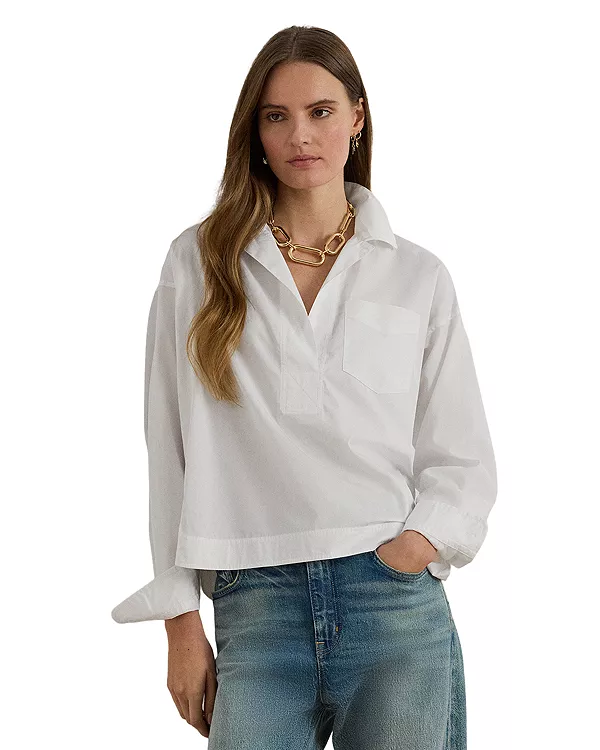 Укороченная рубашка из хлопчатобумажной ткани Ralph Lauren, белый
Укороченная рубашка из хлопчатобумажной ткани Ralph Lauren, белый