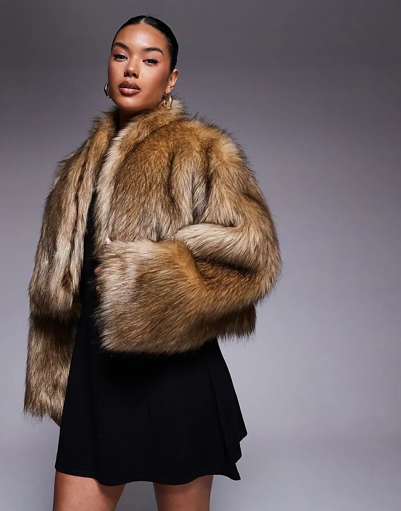 Укороченная куртка Aria Cove большого размера с широкими рукавами из искусственного меха с коричневой меховой отделкой
Укороченная куртка Aria Cove большого размера с широкими рукавами из искусственного меха с коричневой меховой отделкой