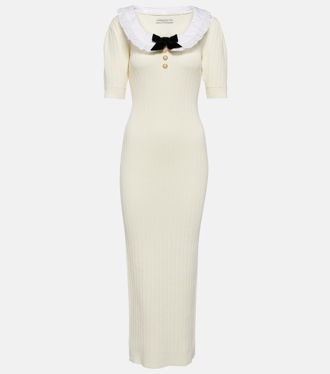 Трикотажное хлопковое платье миди ALESSANDRA RICH, белый 
Трикотажное хлопковое платье миди ALESSANDRA RICH, белый